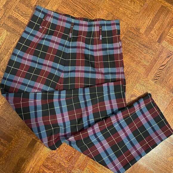 Zara Pant Women's Large Multicolor High Rise Plaid Check Trousers Pull-on - Picture 2 of 4